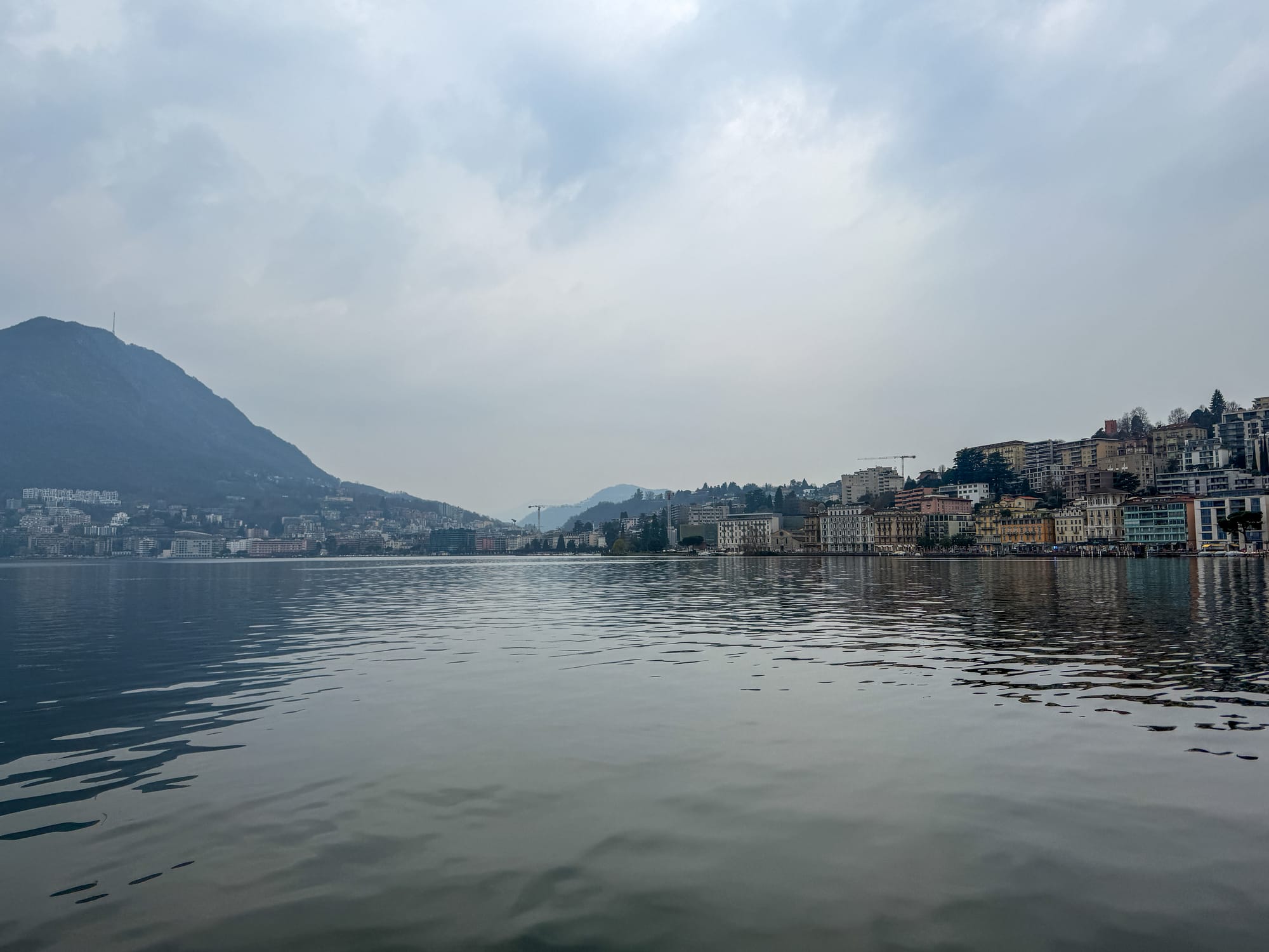 Lake Lugano in the mid-afternoon, from the water level.