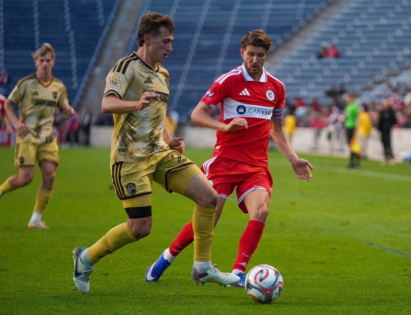 Anton Salétros plays the ball during a game at SeatGeek Stadium.
