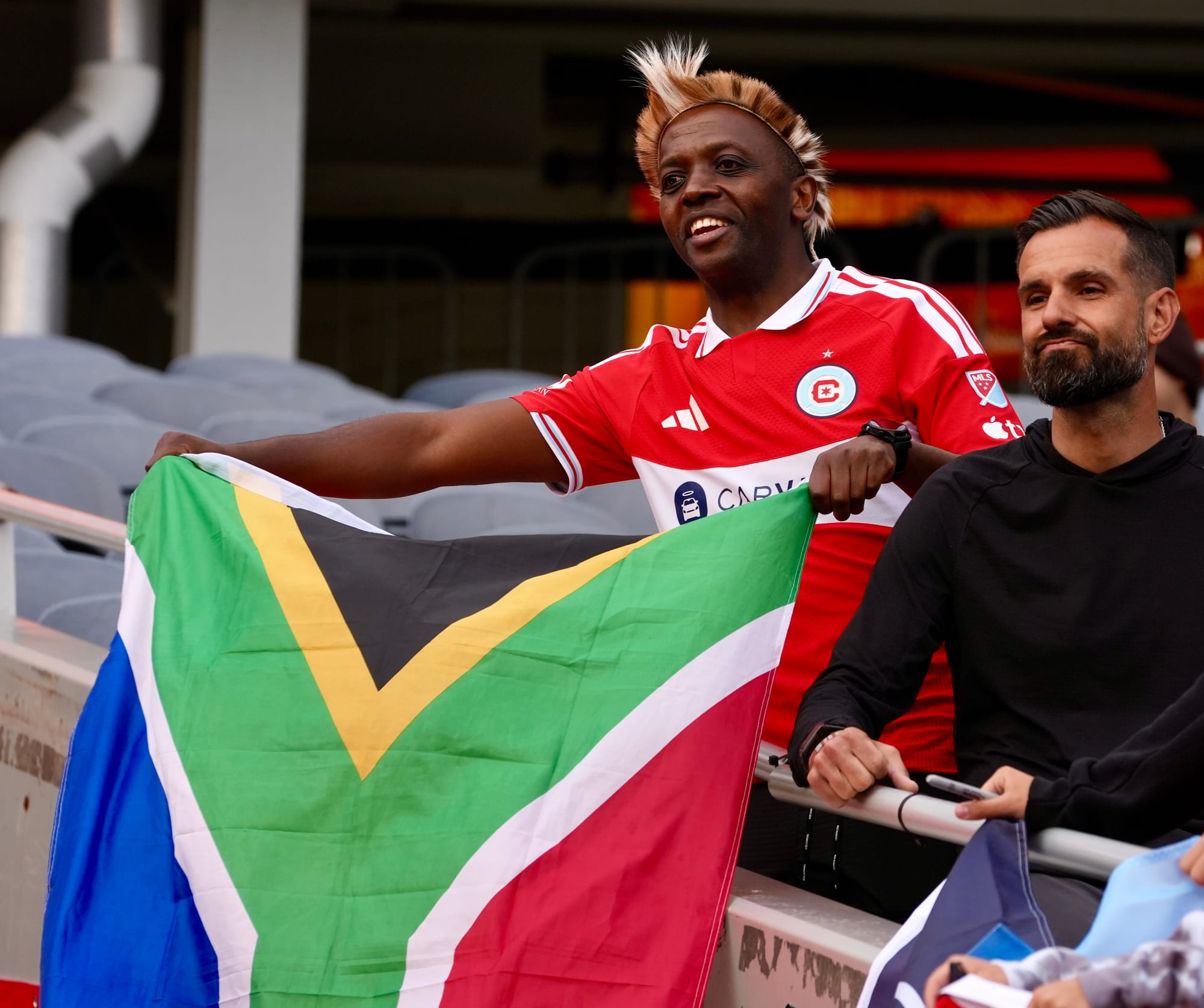 A South Africa fan watches Mbekezeli Mbokazi at the Chicago Fire's win over Toronto FC.