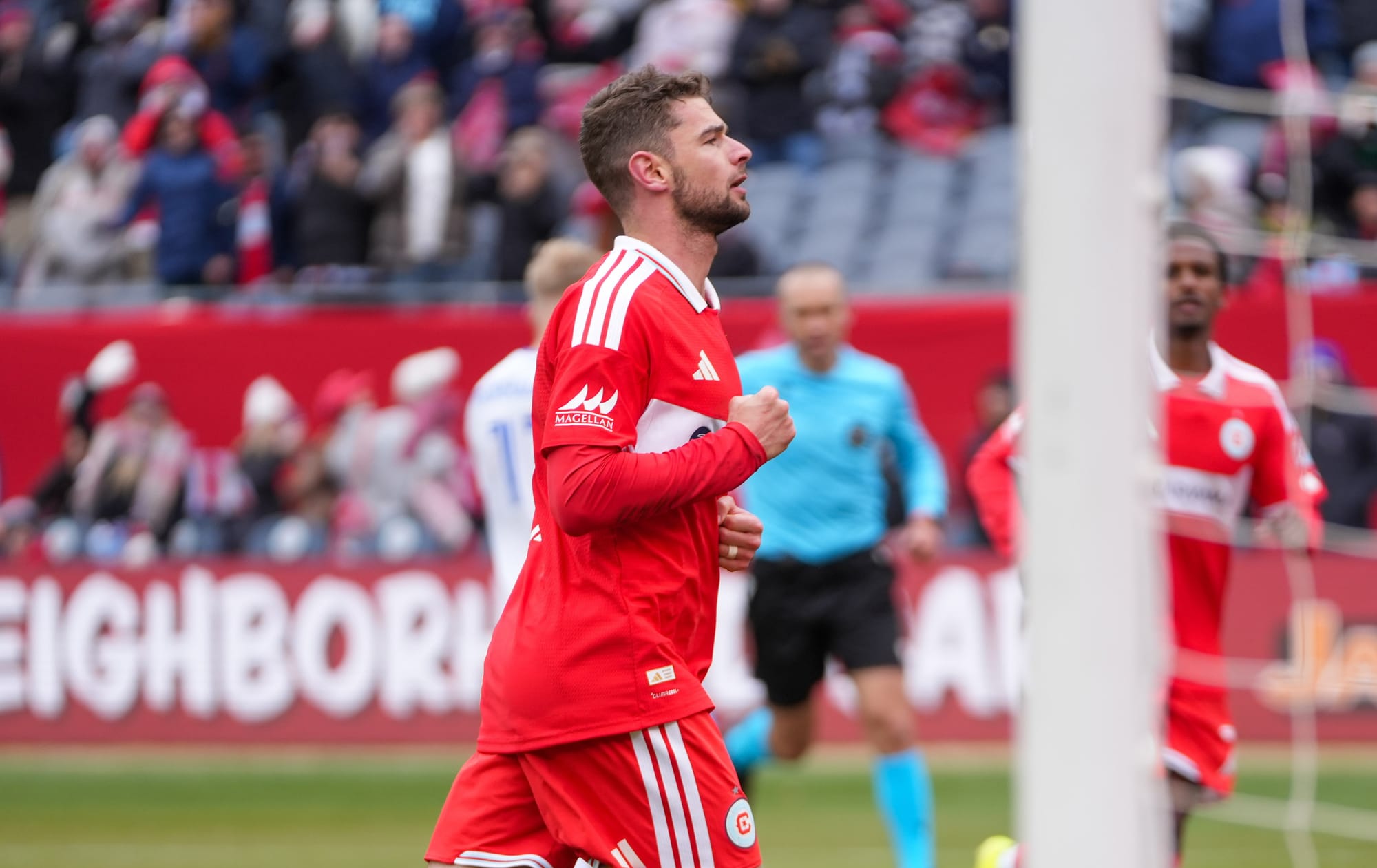 Hugo Cuypers scores a penalty for the Chicago Fire at Soldier Field.