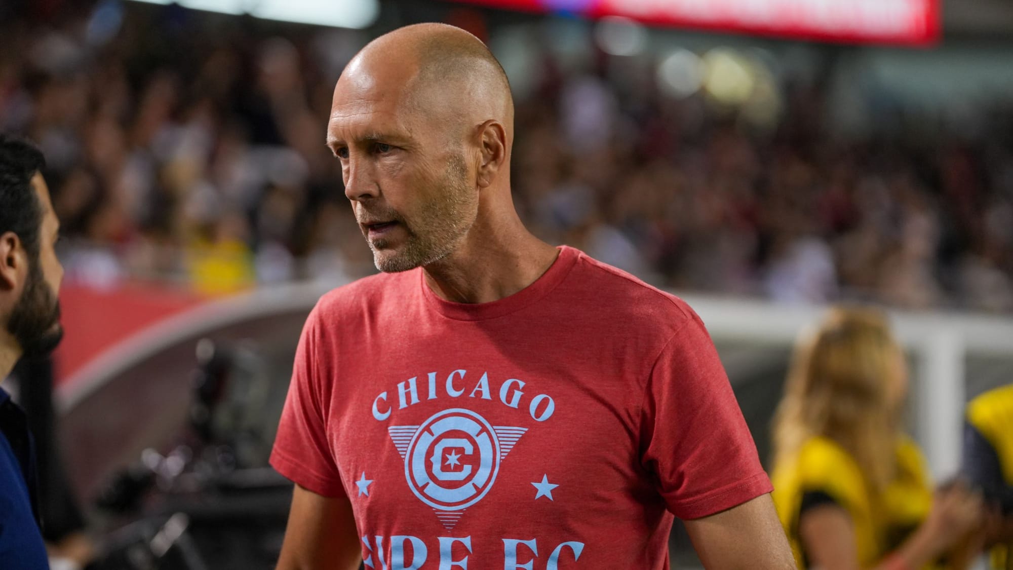 Gregg Berhalter at a Chicago Fire FC game against Columbus at Soldier Field in 2025
