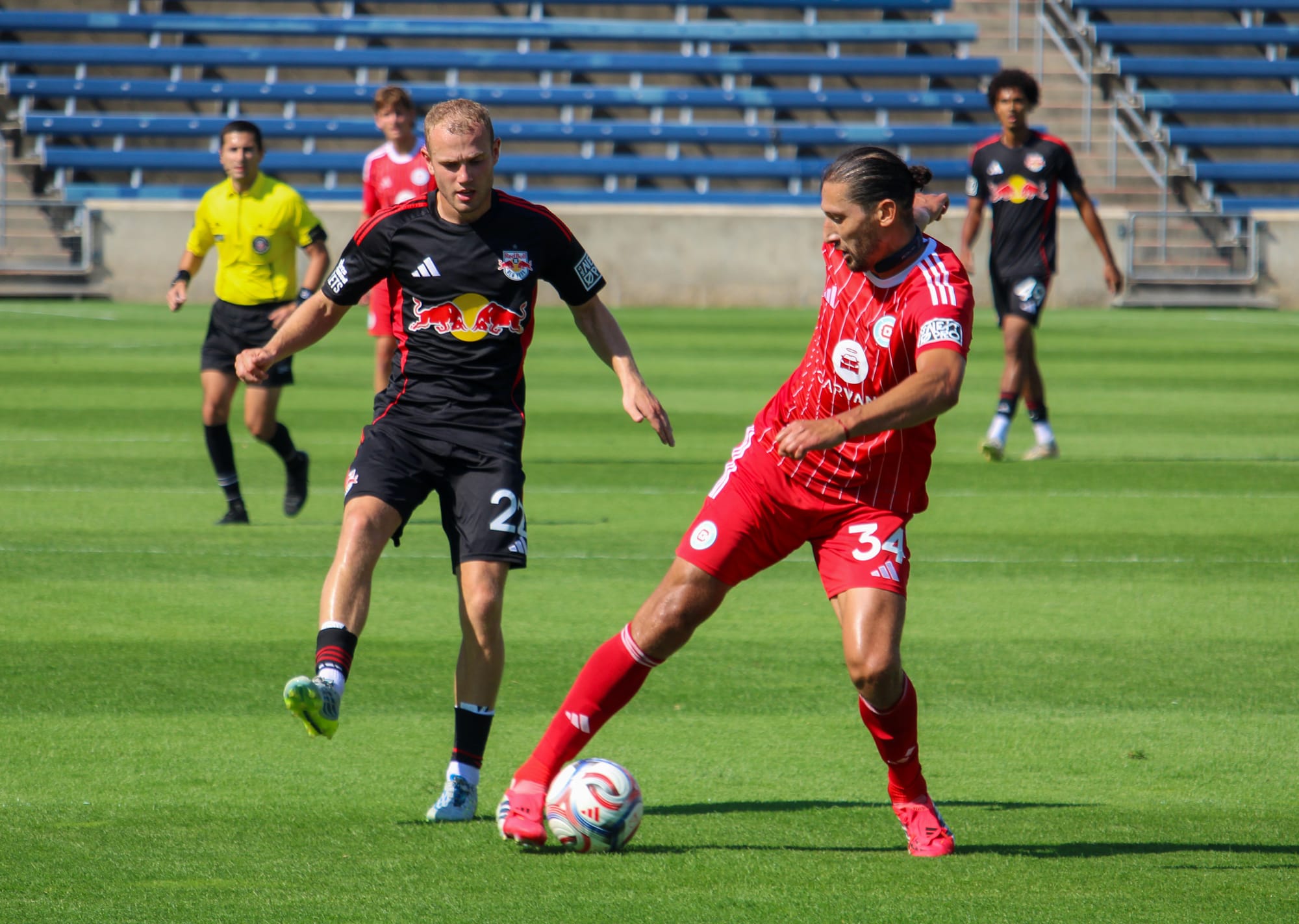 Omar González playing for Chicago Fire II against New York Red Bulls II at SeatGeek Stadium.