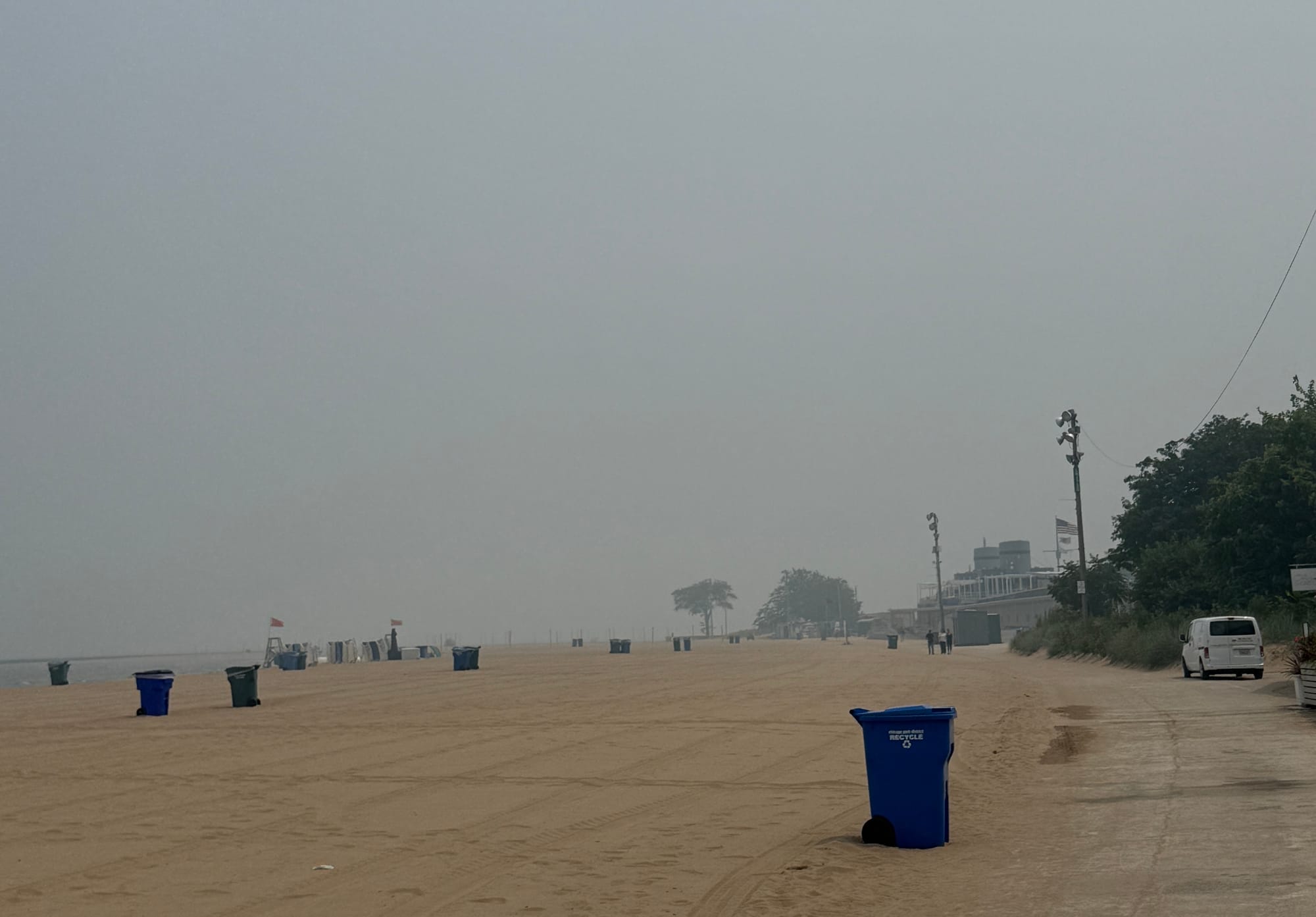 Closed beaches in Chicago, free of people.