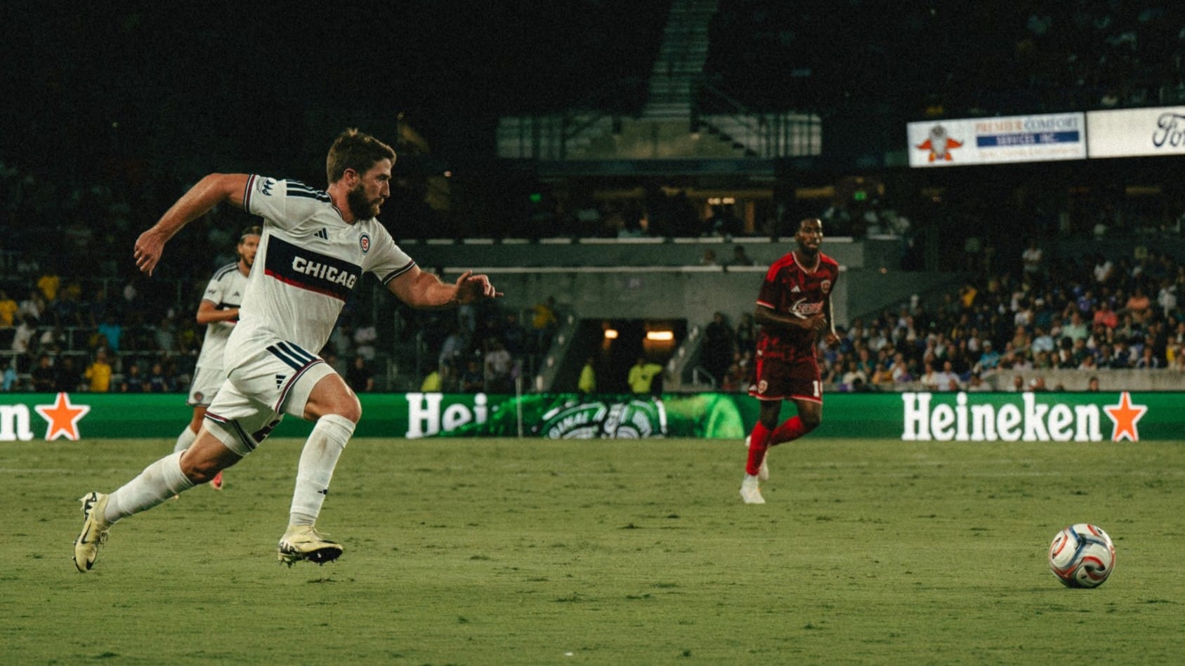 Jonathan Dean plays the ball against Orlando City at Inter&Co Stadium in Orlando