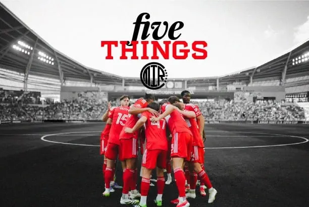 Graphic with Chicago Fire players in a huddle with "Five Things" and the MIR97 Media logo