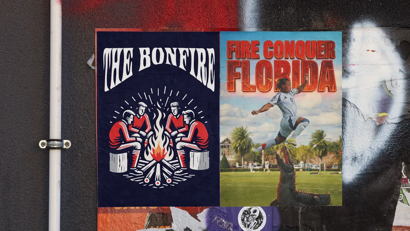 Graphic for he episode featuring posters showing The Bonfire podcast on the left and 'Fire Conquer Florida" on the right