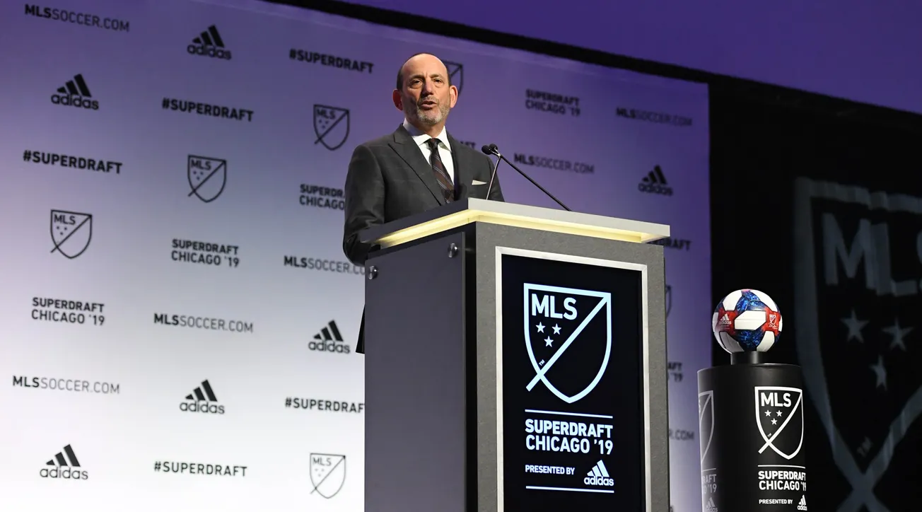 Jan 11, 2019; Chicago, IL, USA; MLS commissioner Don Garber speaks in the first round of the 2019 MLS Super Draft at McCormic