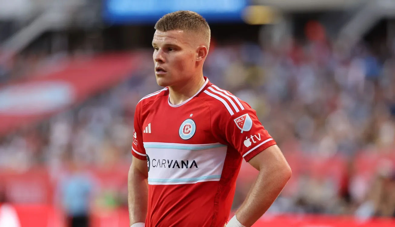 May 18, 2024; Chicago, Illinois, USA; Chicago Fire FC forward Chris Mueller (8) during the first half against the Columbus Cr