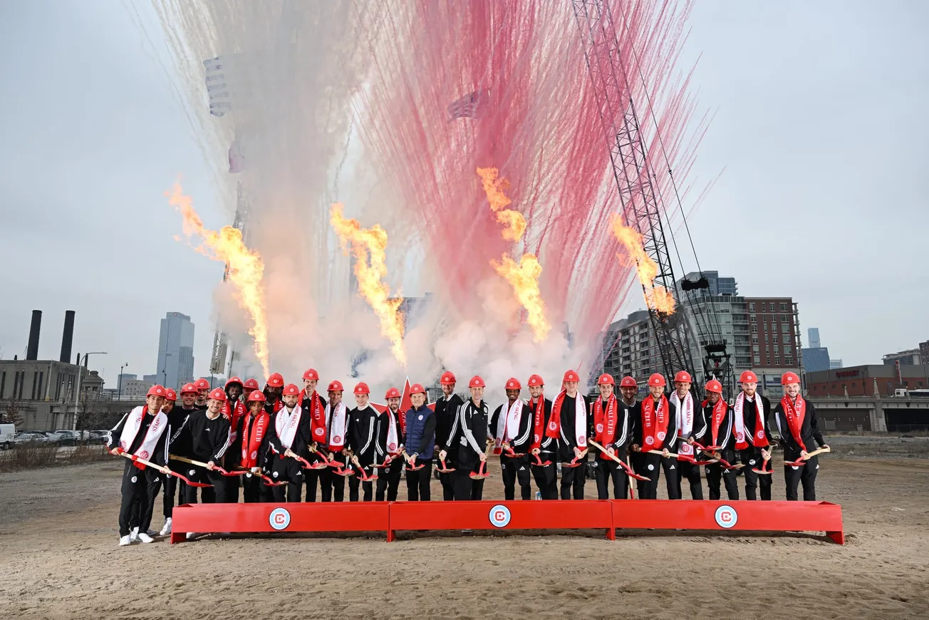 Chicago Fire first team players at the ceremonial groundbreaking (Chicago Fire FC)