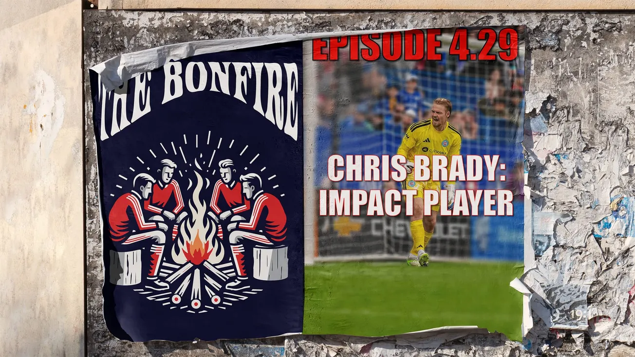 Promotional poster for The Bonfire at left and "Chris Brady - Impact Player" at right