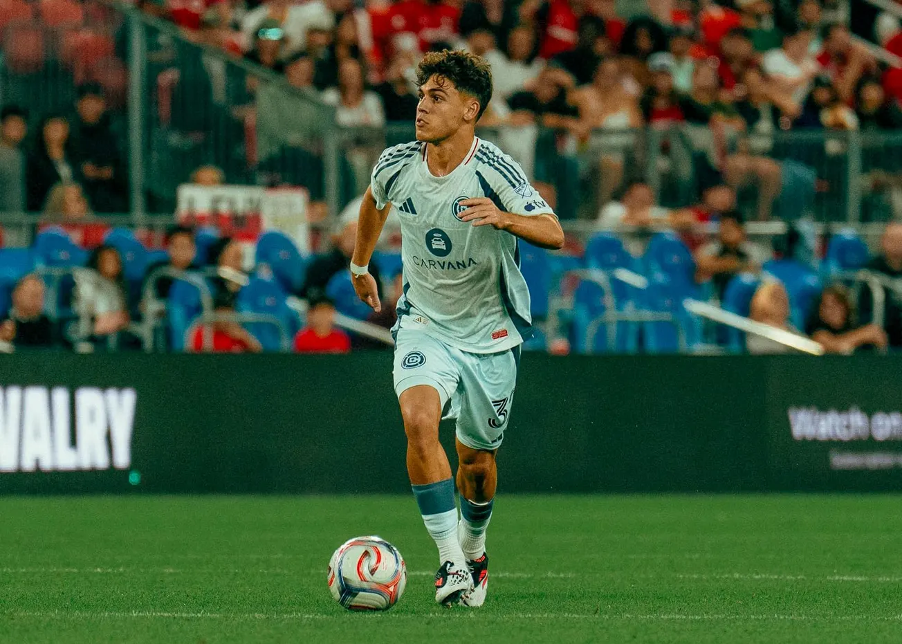 Noah Allen playing for the Chicago Fire against Toronto FC at BMO Field.