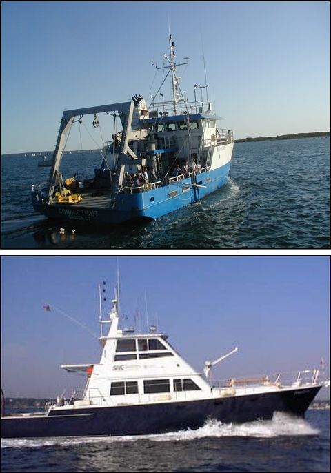 Photographs of the RV Connecticut (top) and the RV Ocean Explorer, both used for mapping surveys in this project.