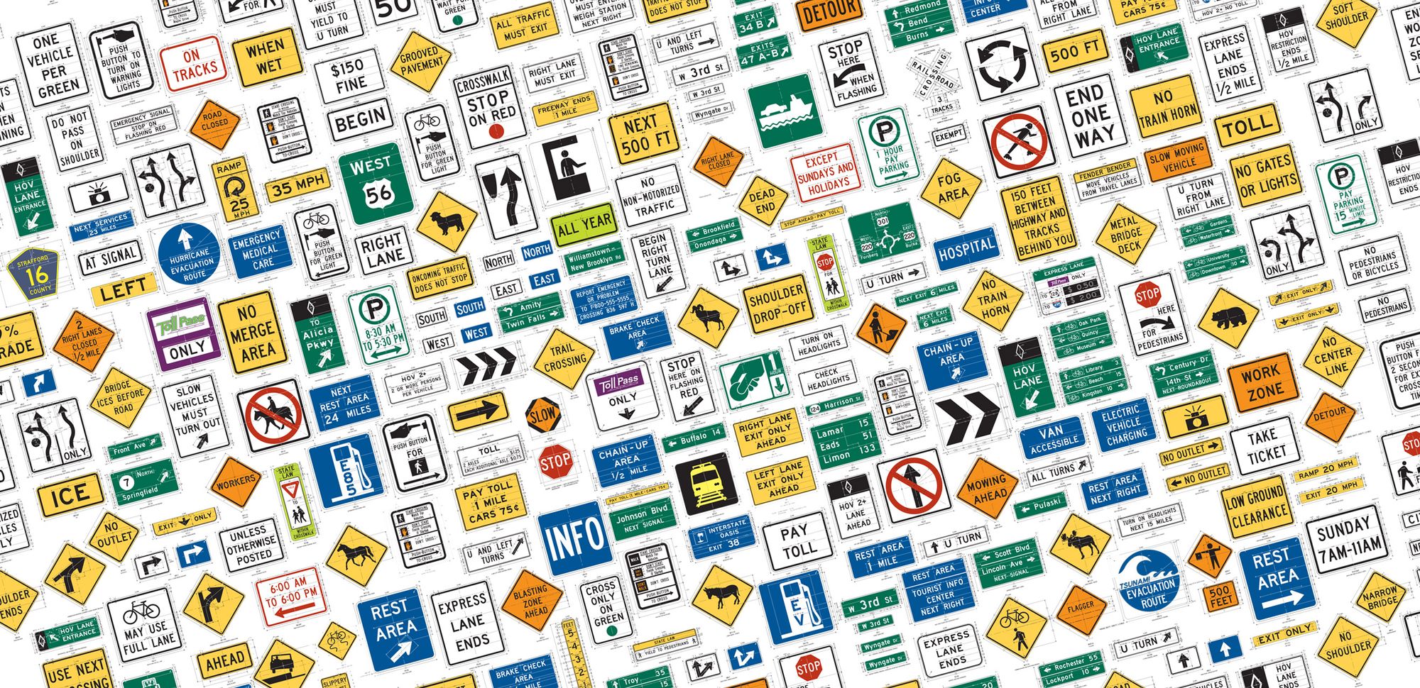 A quilt of hundreds of different traffic signs.