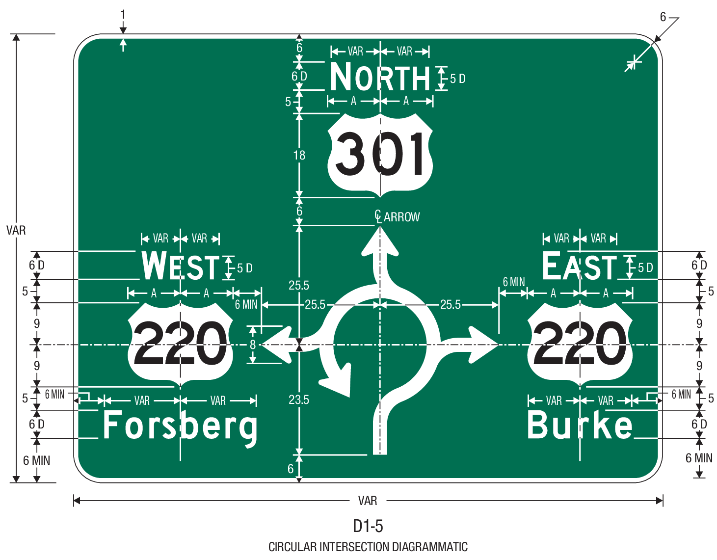 White paths on a green sign with highway routes.