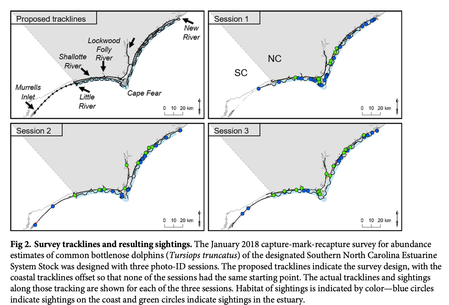 A screenshot from a figure in the research paper showing the NC coastline where the 2018 survey occurred.