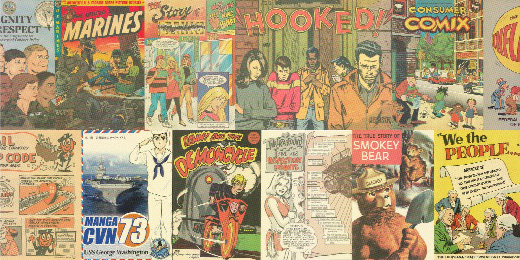A quilt of various government comic book covers.
