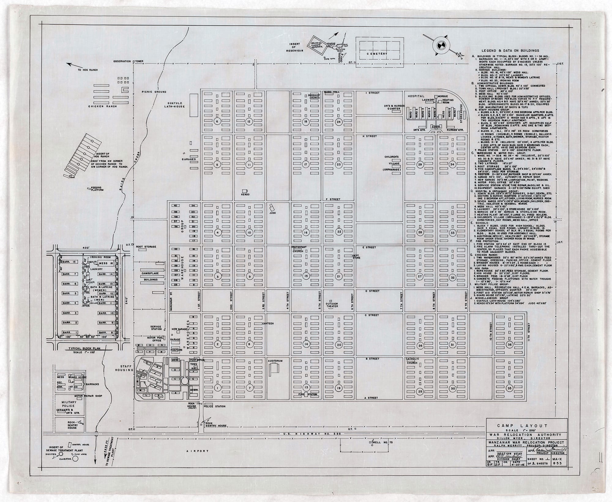Manzanar War Relocation Center - Camp Layout. 