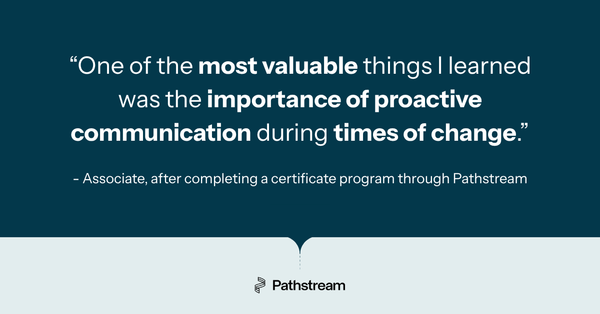 A graphic with a quote from a warehouse associate after completing a Pathstream program