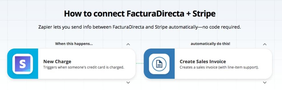 Stripe y FacturaDirecta unidos por Zapier