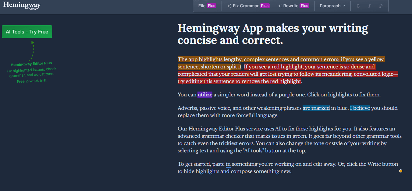 Hemingway App - Content Creator Tools