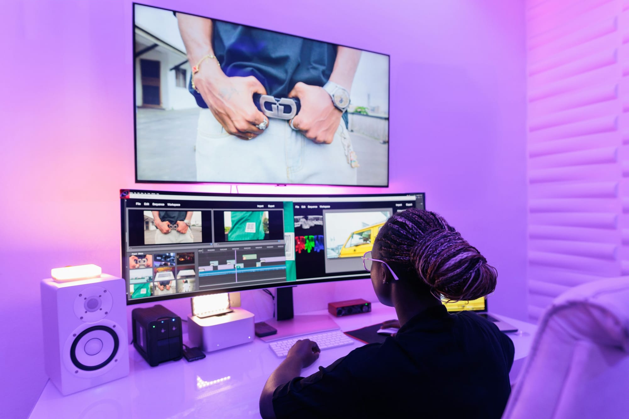 woman editing a video - Synthesia vs. Vyond