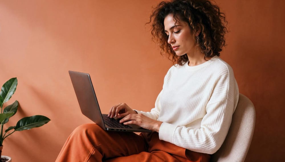 woman using a laptop - How to Make Fake Text Message Video