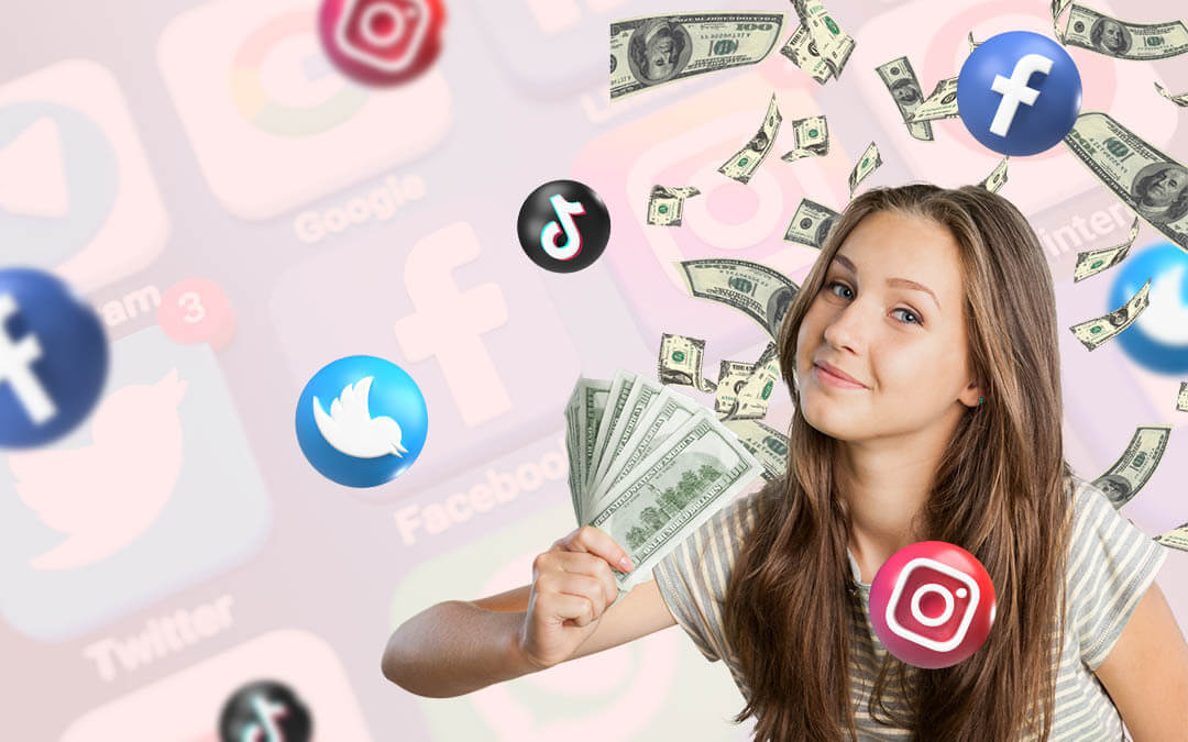 woman holding money and smiling - How Much To Charge For Social Media Content Creation