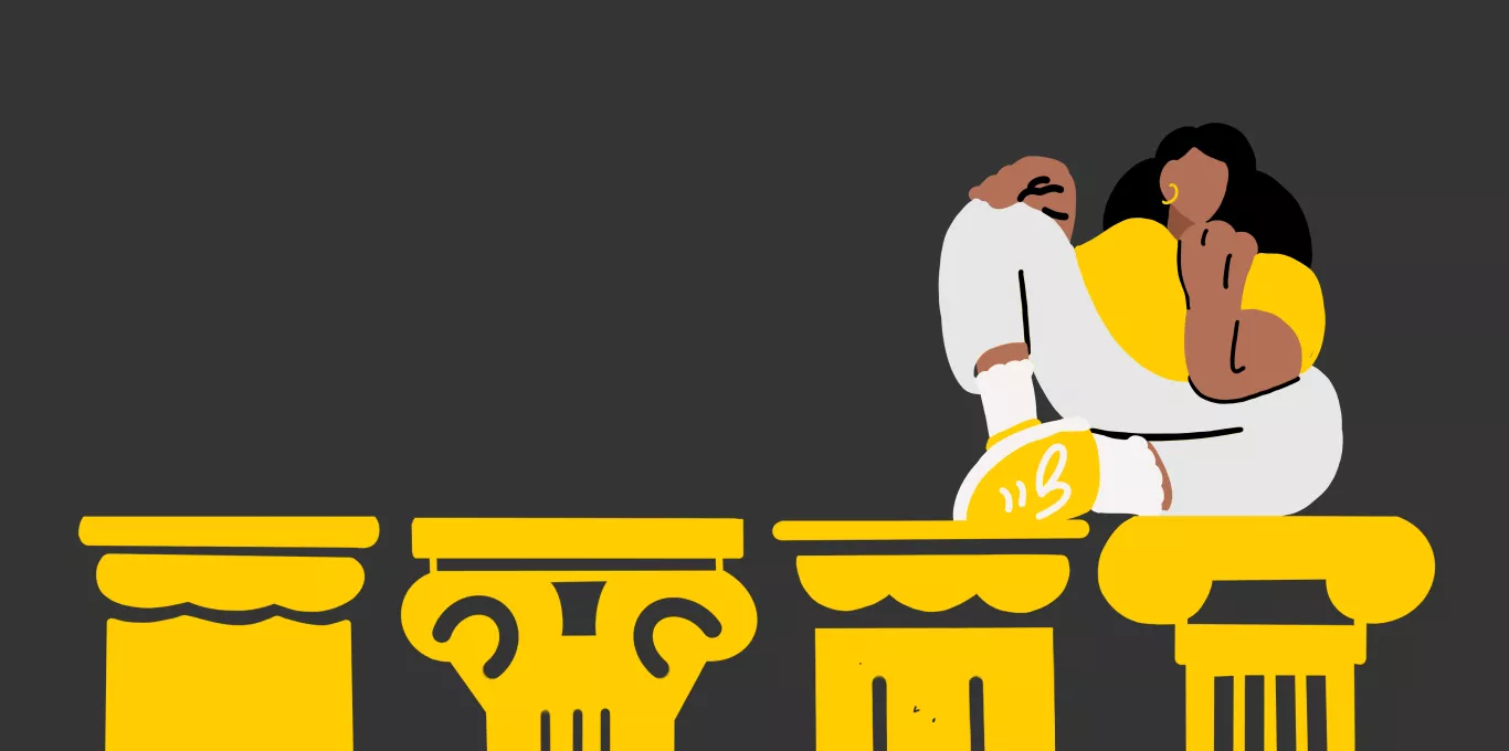 women sitting on pillars - Content Pillars for Social Media