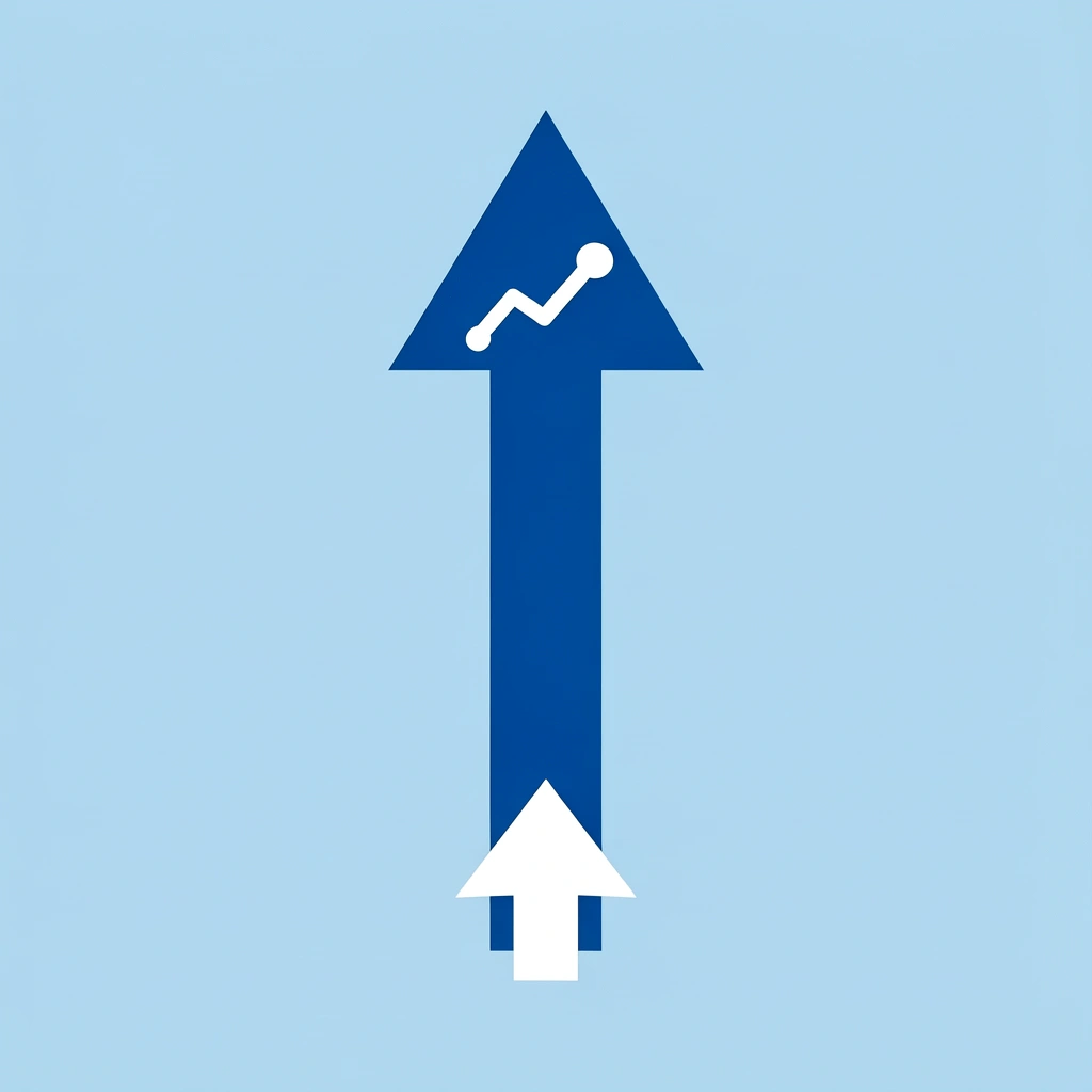 Upward arrow showing growth progression over time