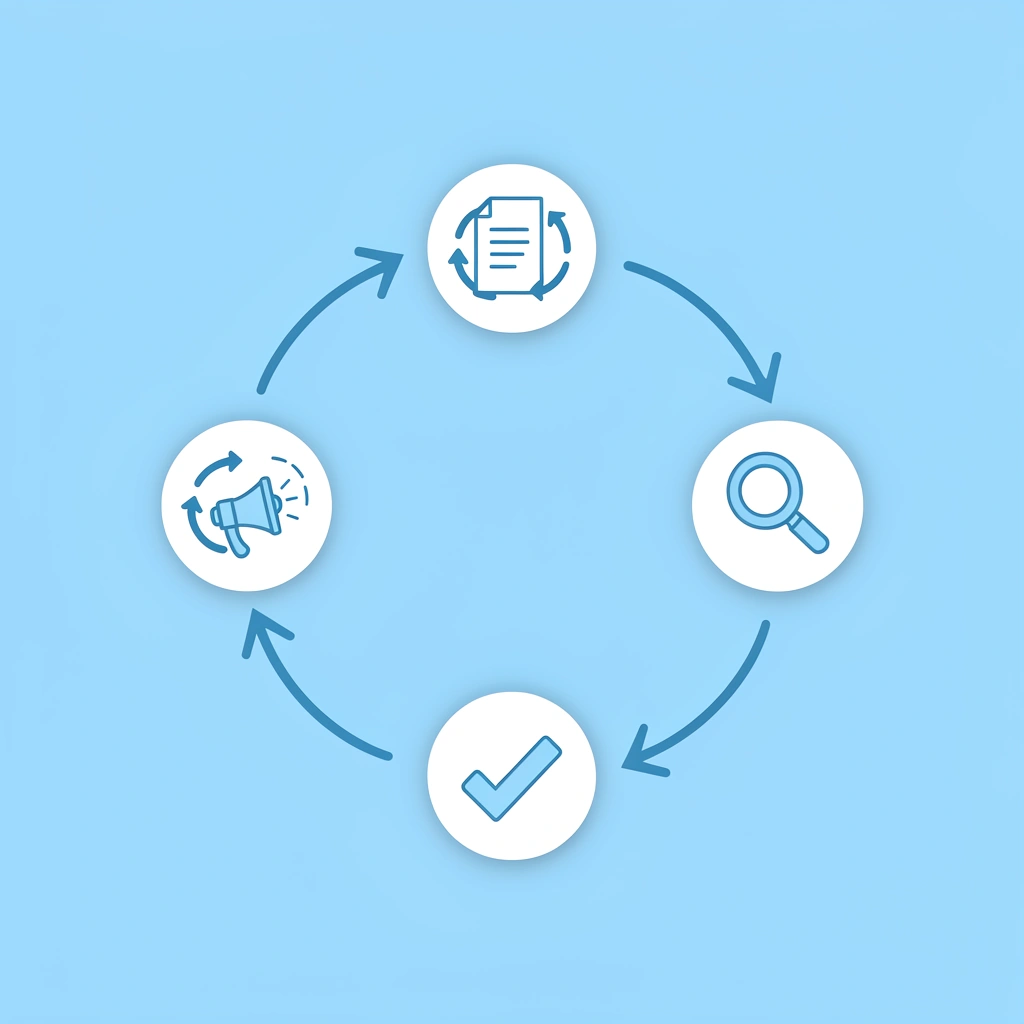 Circular cycle showing repeated posting, iteration, and testing of core message