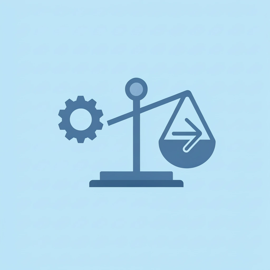 Balance scale showing AI technology on one side and execution strategy on the other, illustrating that strategy outweighs technology alone