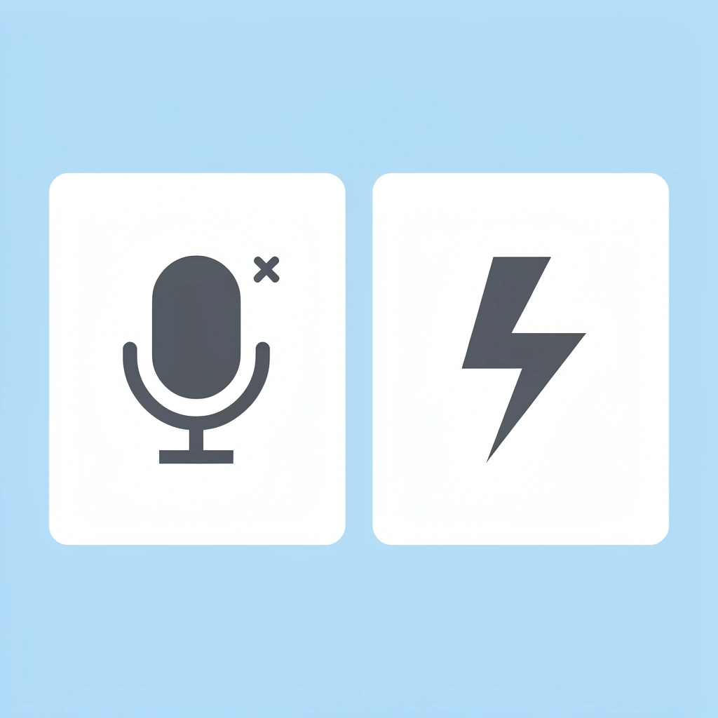 Before and after comparison showing multiple recording takes crossed out on the left, single instant voiceover checkmarked on the right