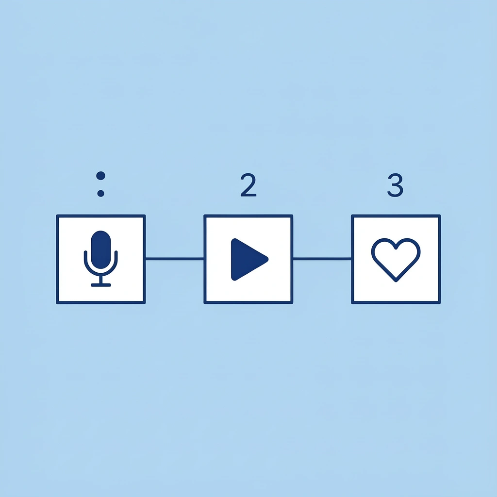Three numbered steps showing the Instagram Reels voiceover workflow process