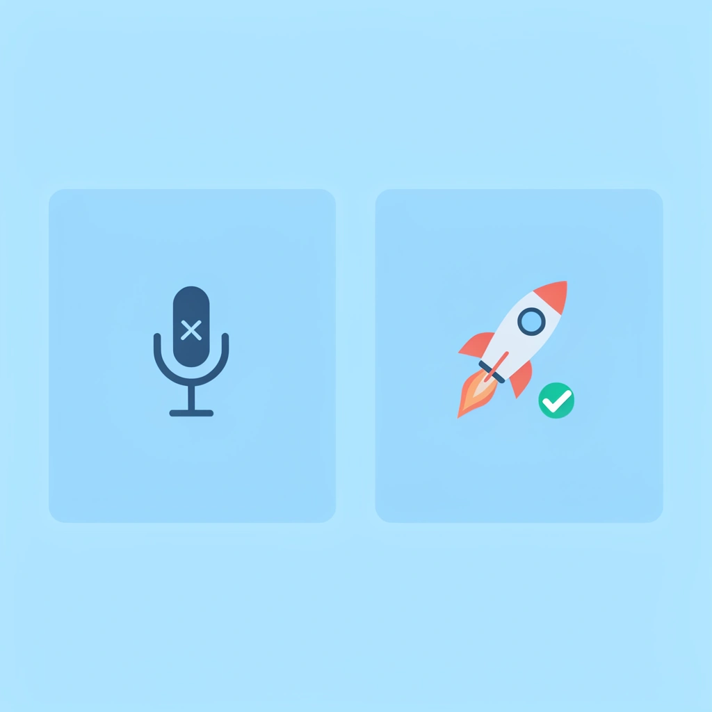 slow regeneration loops with X mark. After: fast pro voiceovers with checkmark