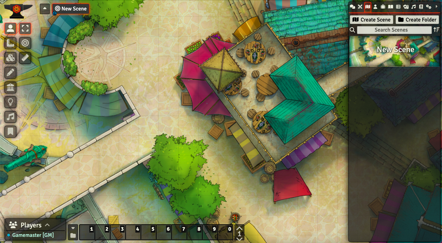 Image of the Foundry VTT interface with a new scene displayed.