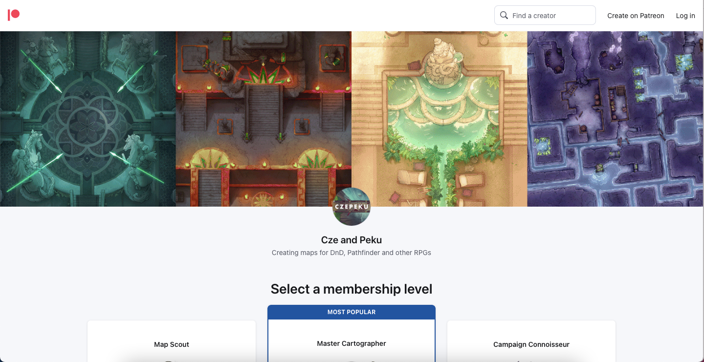 Image of the Czepeku Patreon membership page.