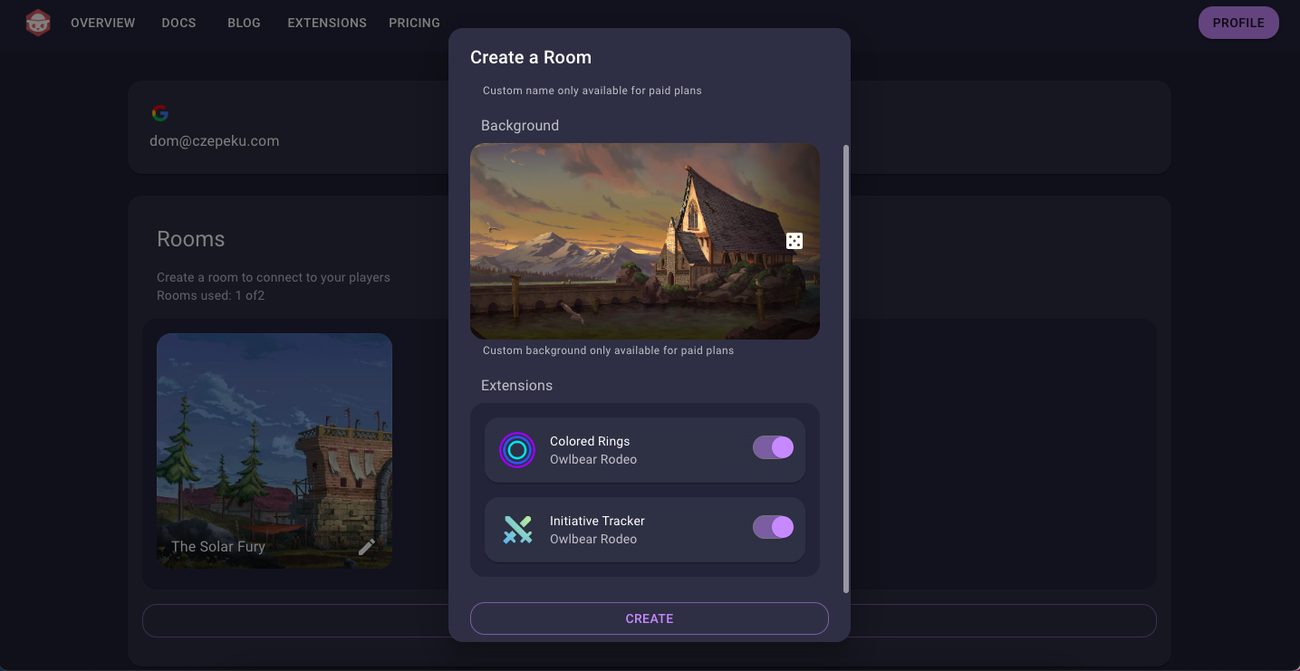 Add extensions page on Owlbear Rodeo