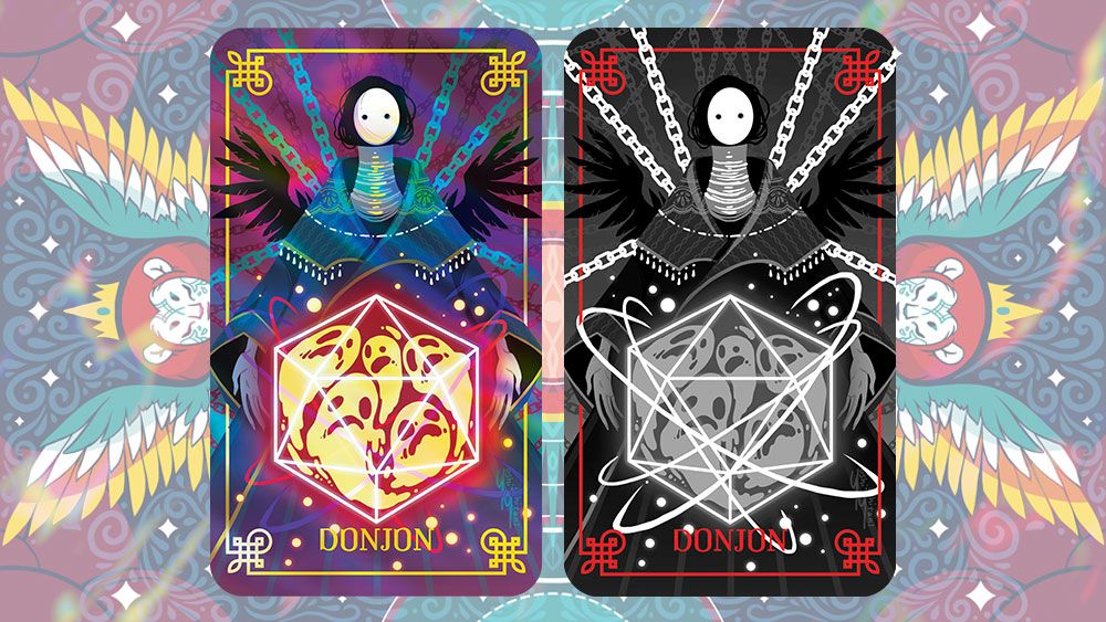 Two hand drawn cards from the Deck of Many Things depicting Donjon in both the overworld and the underworld. 