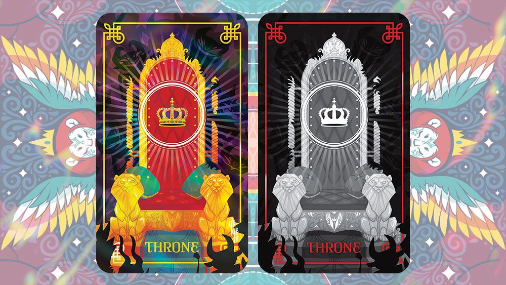 Two hand drawn battlemaps of cards from the Deck of Many Things, depicting a grand throne in both the overworld and the underworld.