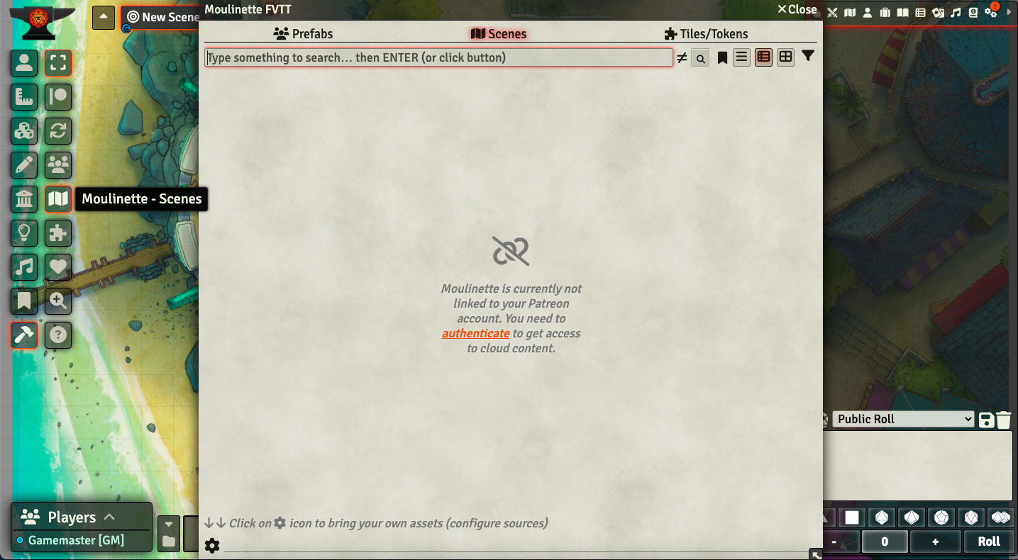 A screenshot of the Moulinette module on foundry VTT.