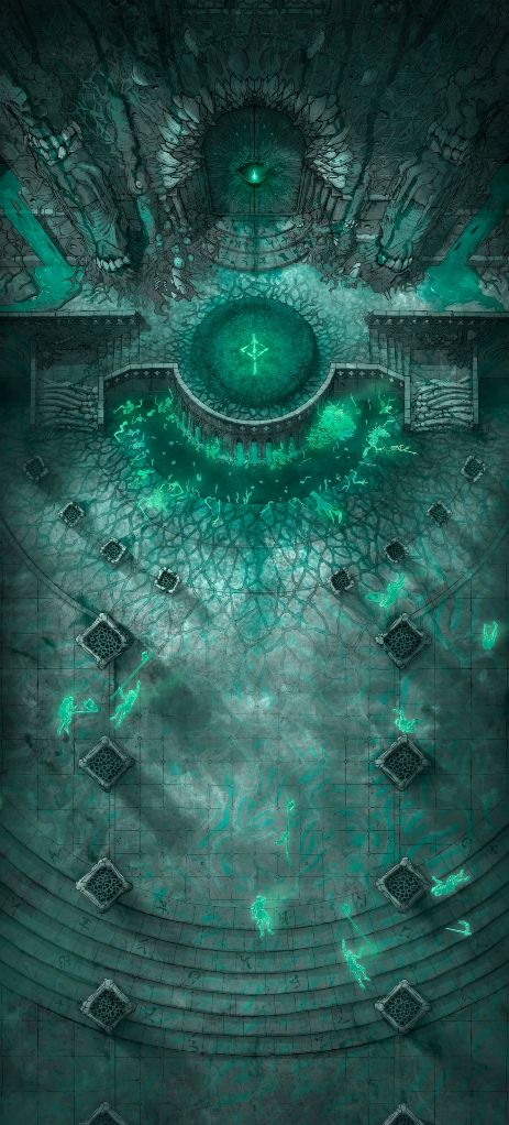 A hand drawn battlemap of a dragon's lair with a ghostly light across it.