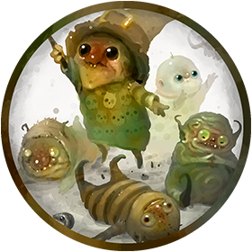 A hand drawn token depicting Baby Yagas, from a hag's coven.