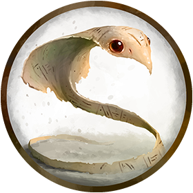 A hand painted token of a cobra-like Book Wurm.