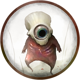 A hand painted token of a grotesque little critted that is a tooth with one eye that walks on its nerves.