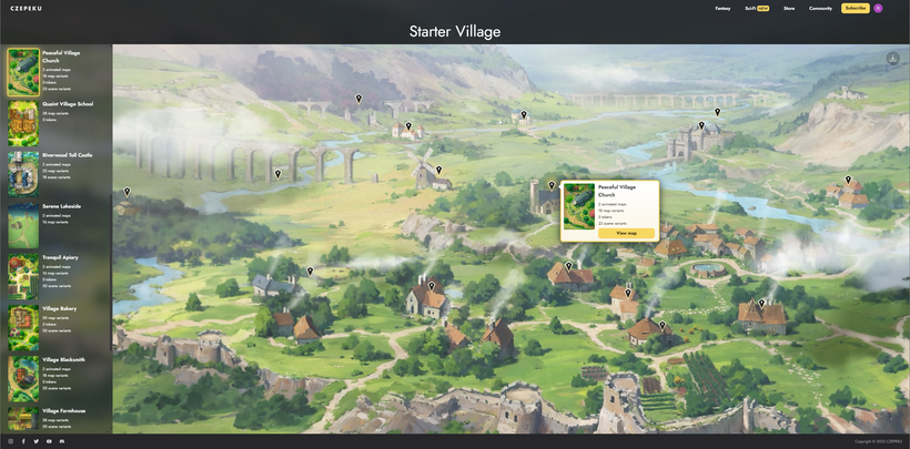 A screenshot of our new interactive Vistas page that shows markers on the Vista of where different locations with battle maps are.