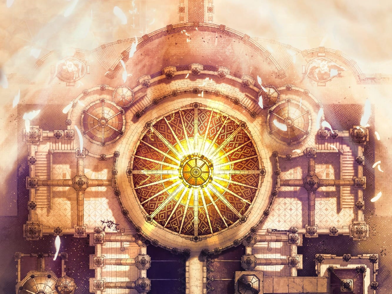 A breathtaking rooftop of a golden cathedral in the desert. Navigate narrow beams, scaffolding, and domes high above the bustling city below.