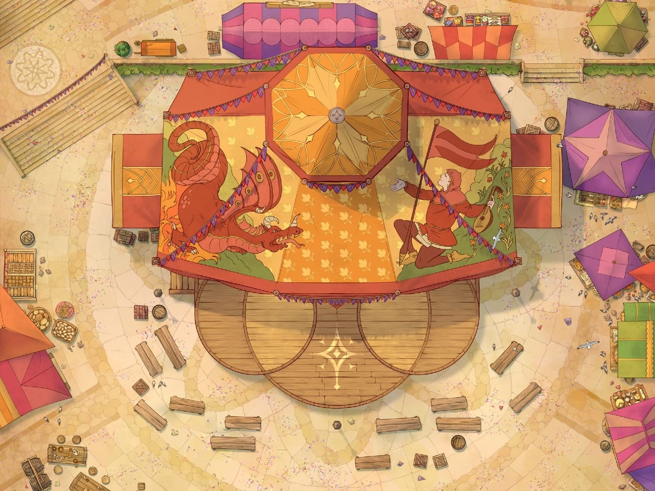 The Marketplace Festival is alive with music, laughter, and the clinking of mugs filled with mead. Masked revelers dance through the streets, while bards entertain on stage and merchants peddle their wares. But amid the festivities, there’s always an undercurrent of danger—pickpockets lurk in the crowd, and not all bards are as harmless as they seem.
