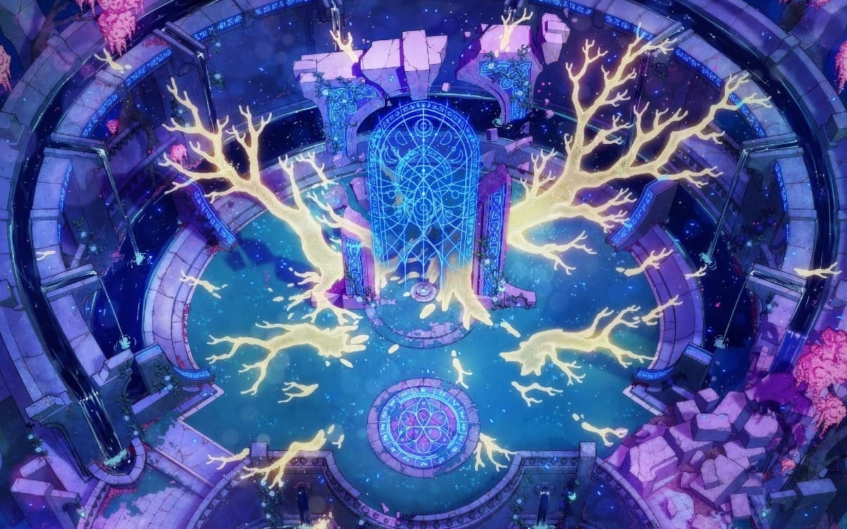 Shrouded in mystery and bathed in the glow of celestial light, the Moth God Temple stands as a sacred place of transition and change. Winding terraces and stairways encompass mosaics and lunar moth motifs. At its heart, the altar houses a doorway, a portal leading beyond the known.