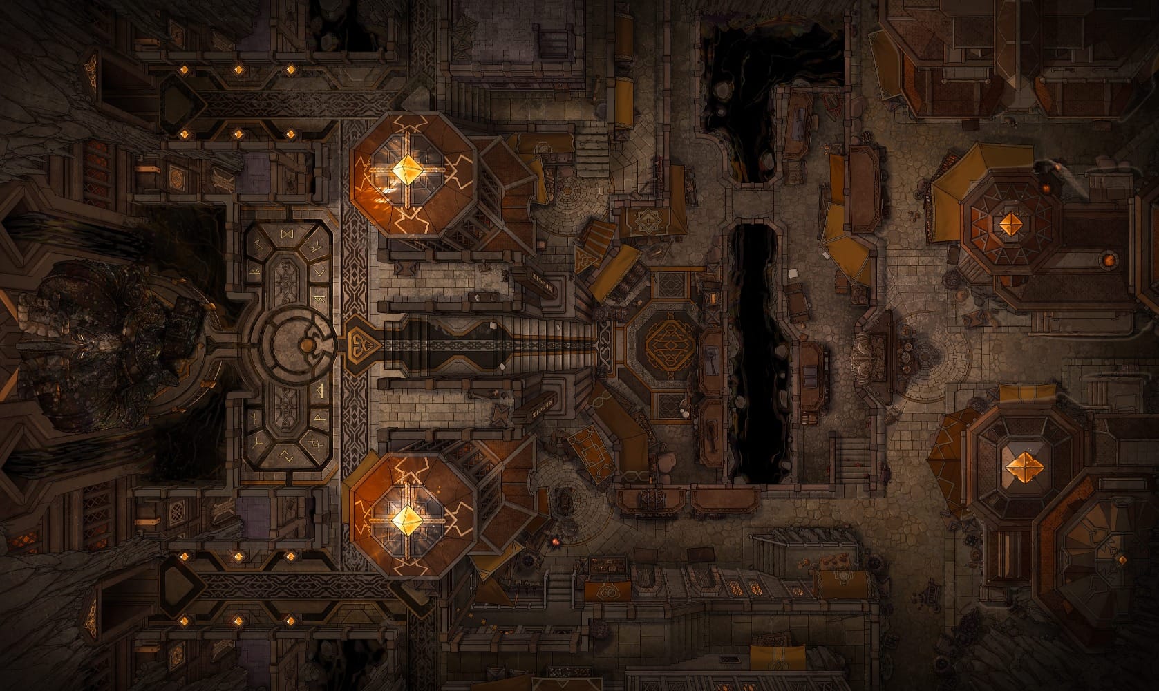 Embark on a journey deep beneath the earth's surface and behold the marvels of dwarven engineering. As you descend, you'll discover special boats gliding effortlessly through the molten rivers that snake their way through the city, serving as vital arteries of transportation for both goods and people. At the heart of the city lies the grand ceremonial forge, its fiery furnaces ablaze with the glow of molten metal. 