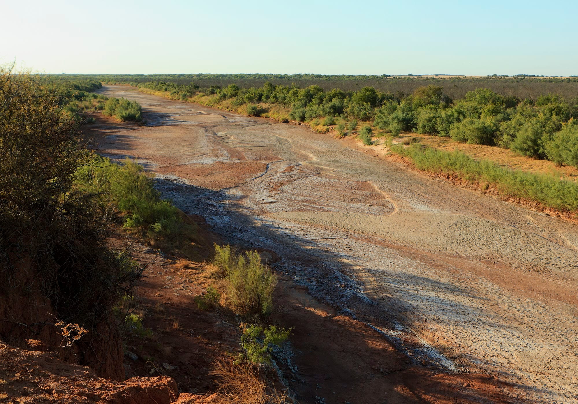 Brazos river runs dry in Knox County, Texas during the summer drought of 2011. Courtesy of TPWD.